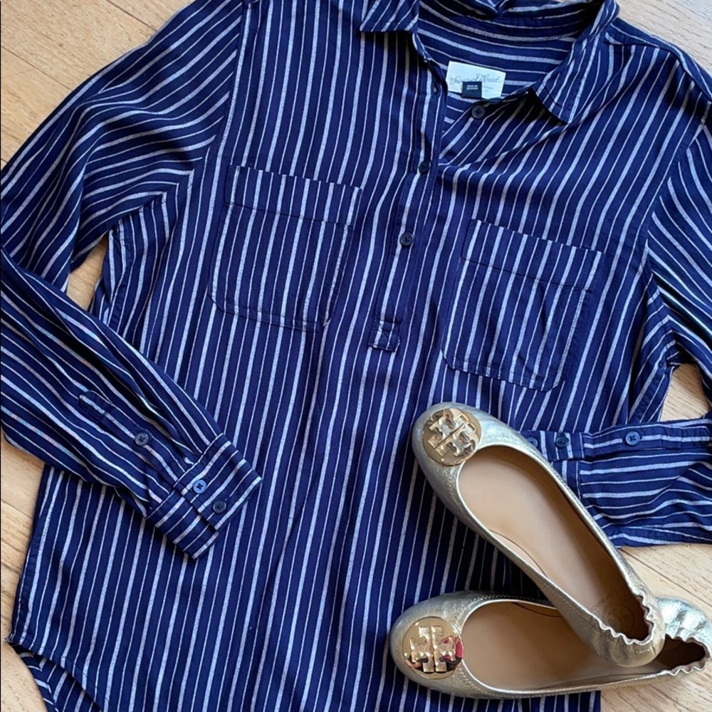 Universal Threads Striped Button Down Navy Shirt … - image 1